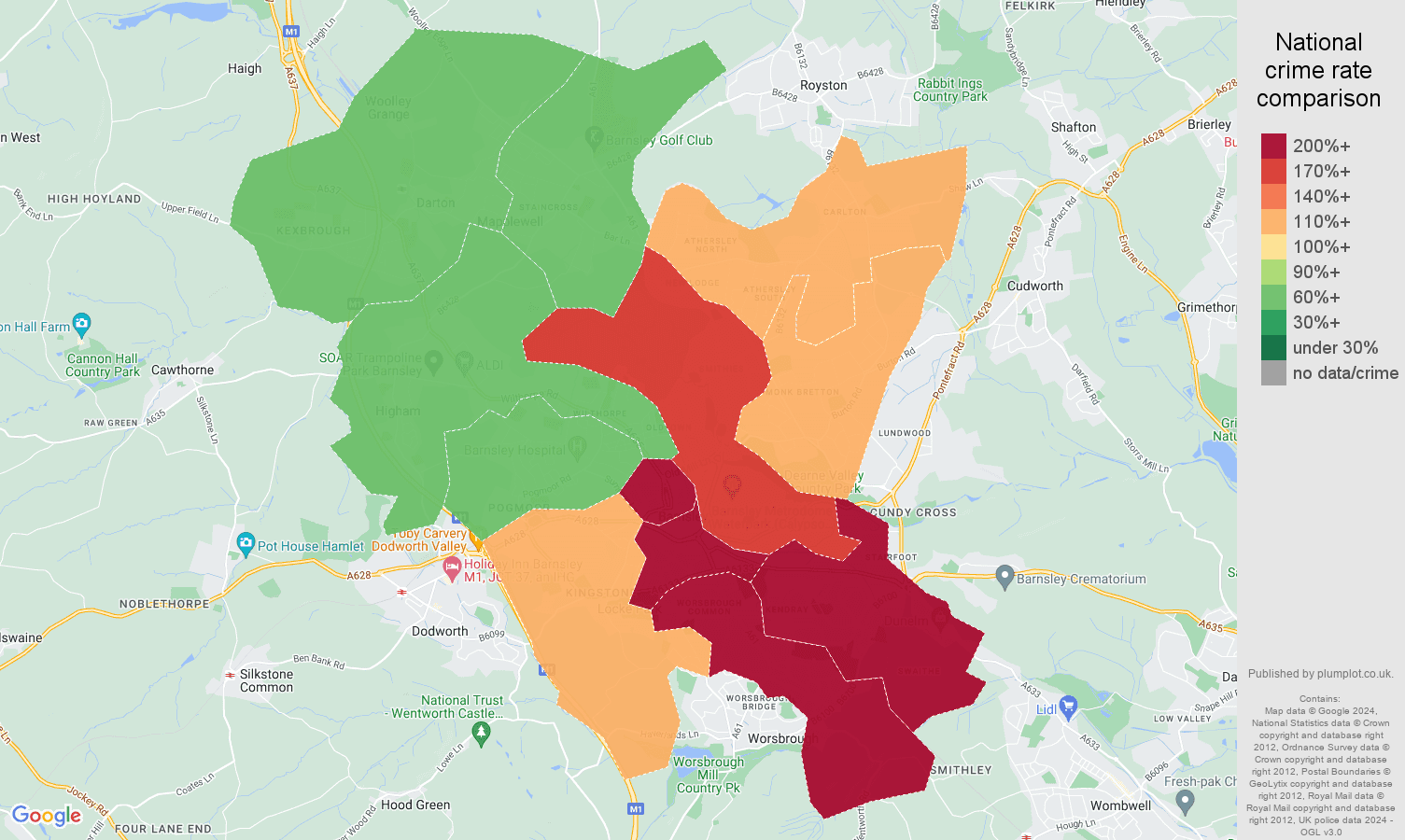 Barnsley crime rate comparison map