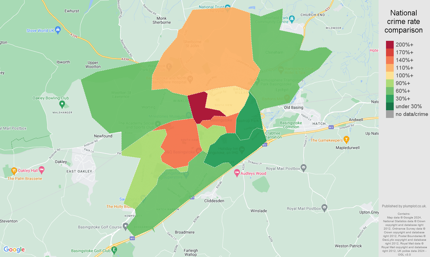 Basingstoke crime rate comparison map