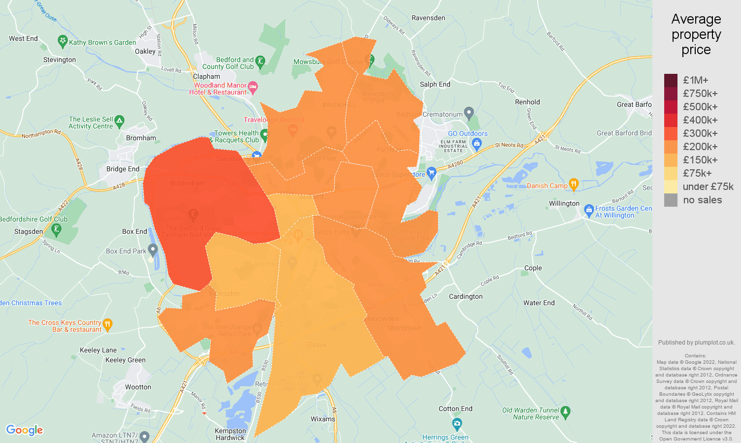 Bedford house prices map