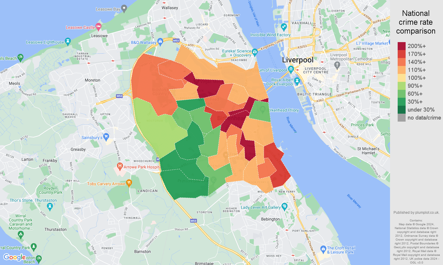 Birkenhead crime rate comparison map