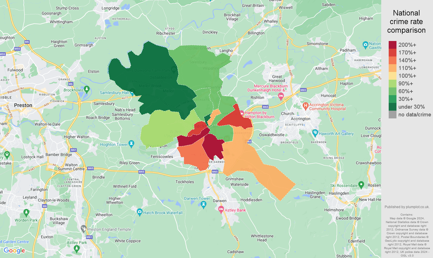 Blackburn crime rate comparison map