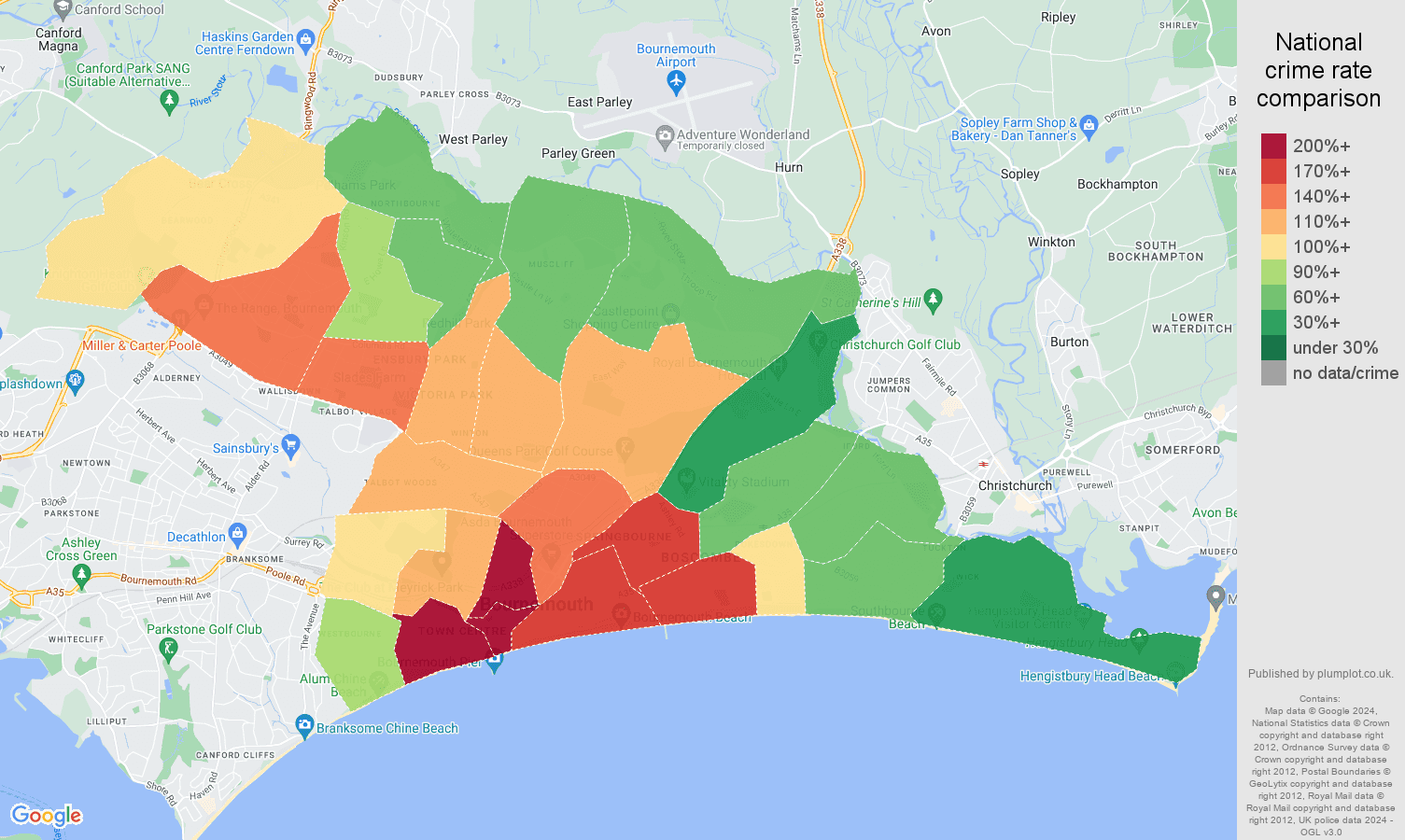 Bournemouth crime rate comparison map