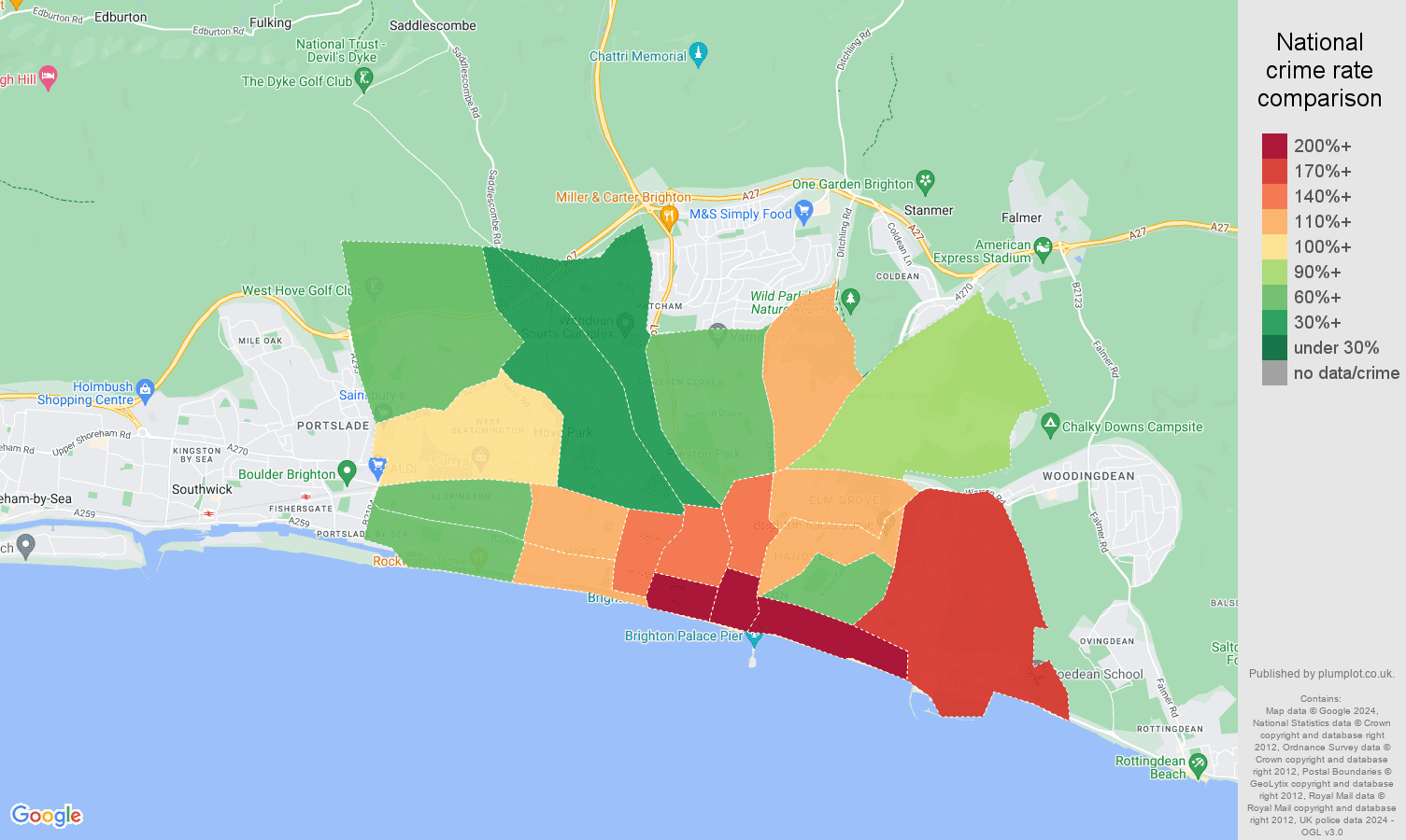 Brighton and Hove crime rate comparison map