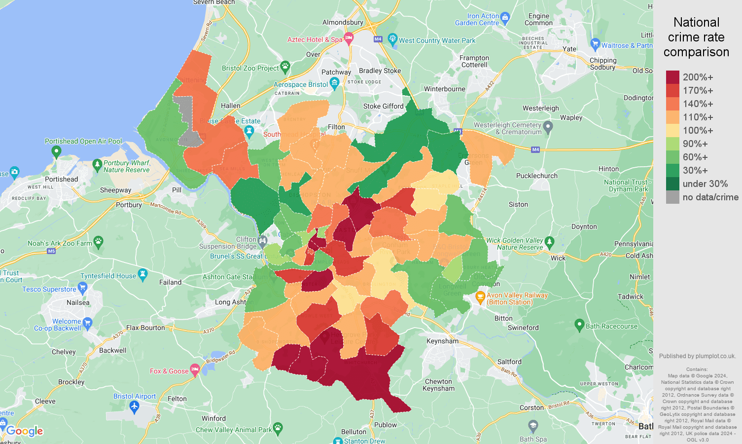 Bristol crime rate comparison map