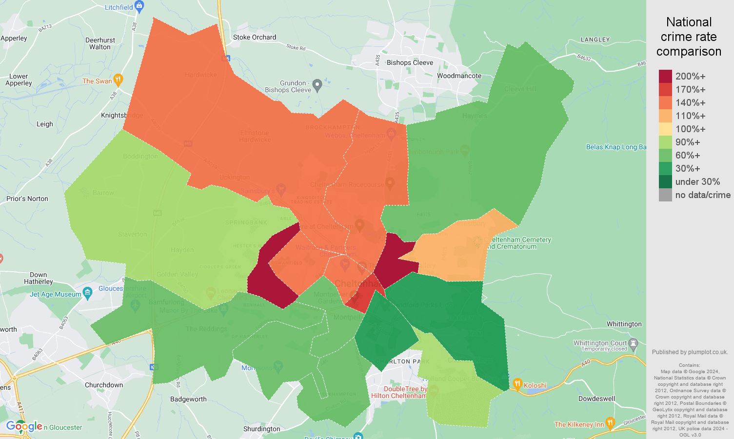 Cheltenham crime rate comparison map