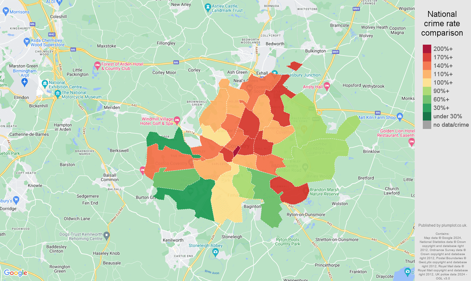 Coventry crime rate comparison map