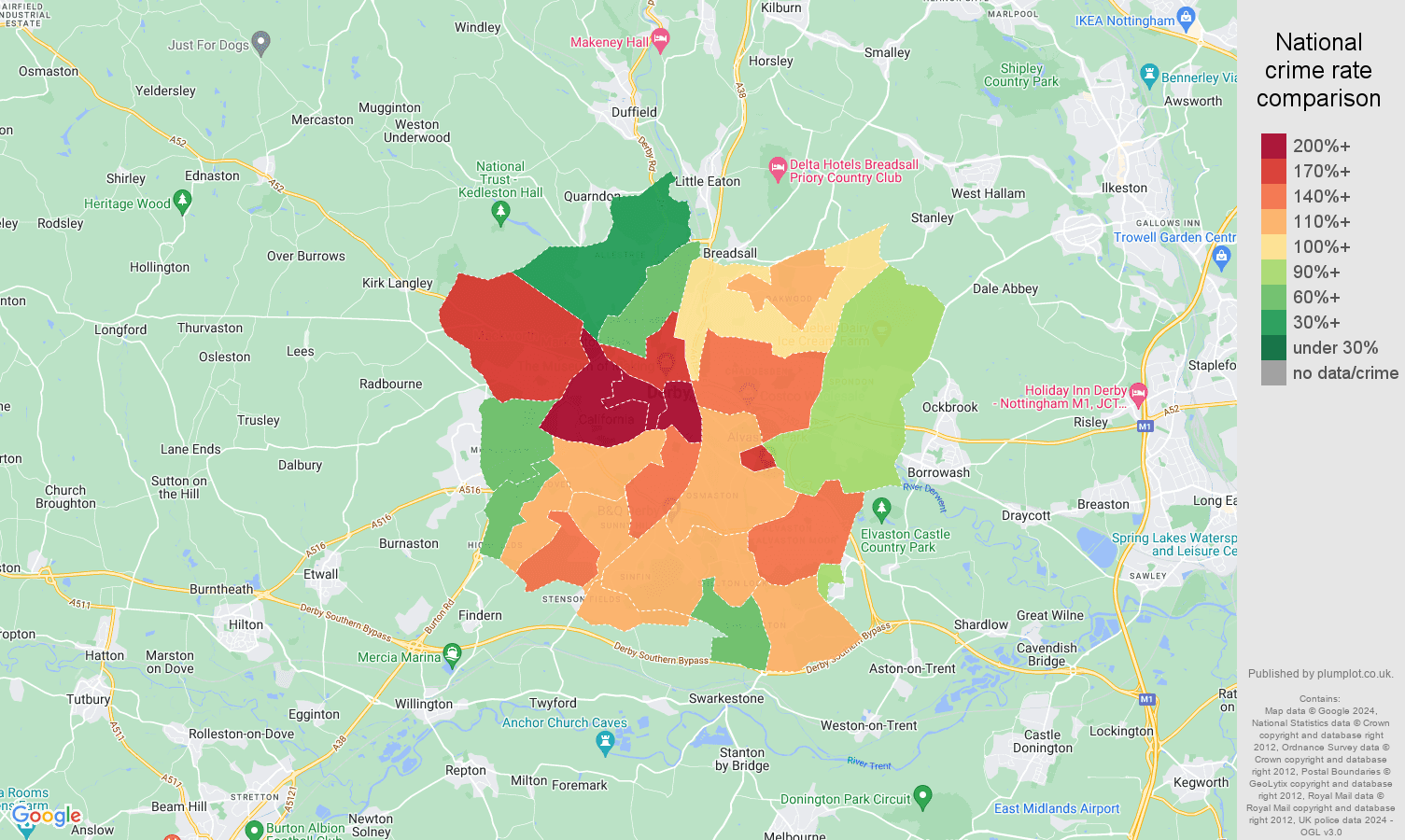 Derby crime rate comparison map
