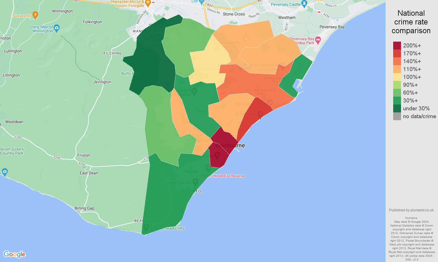 Eastbourne crime rate comparison map