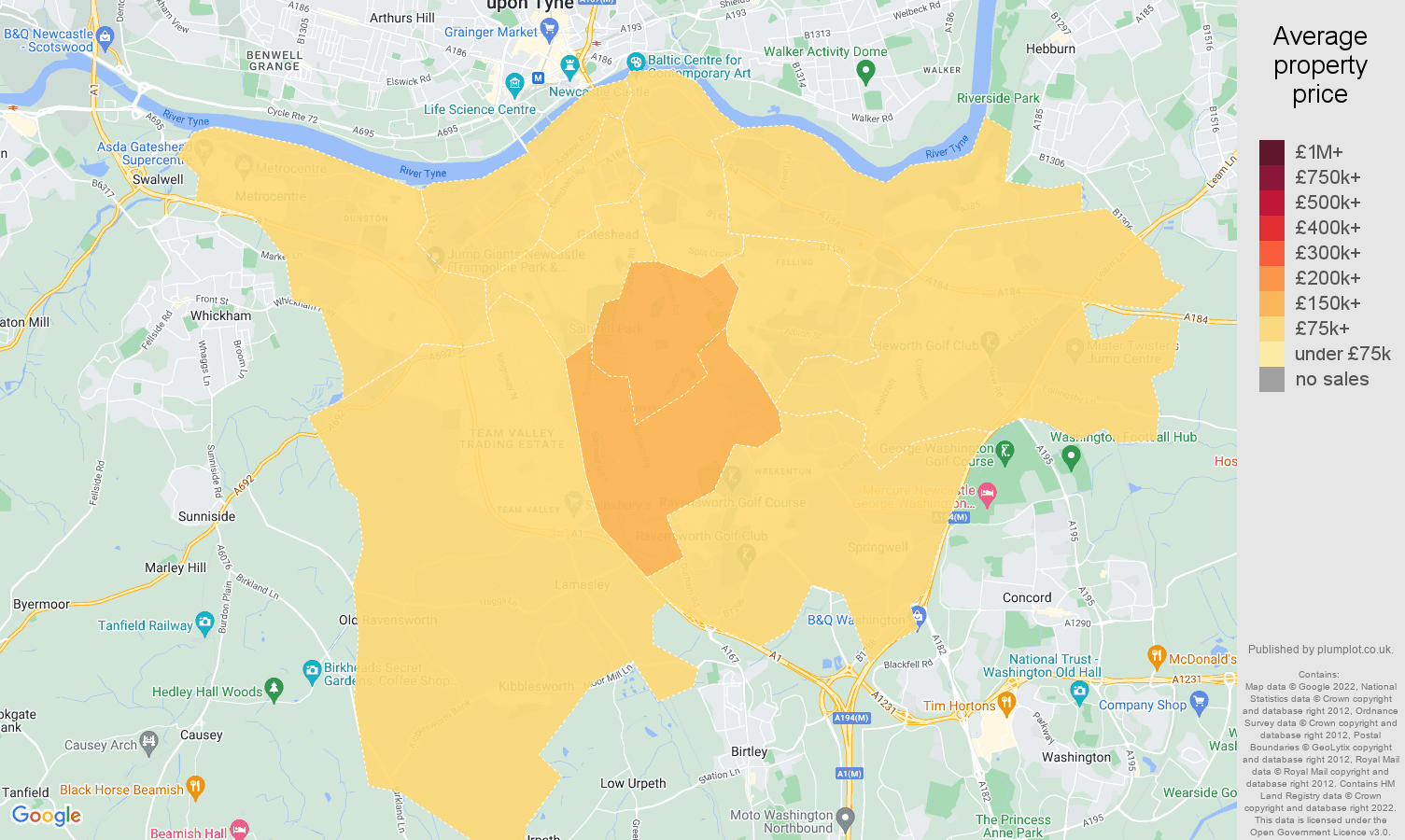 Gateshead house prices map
