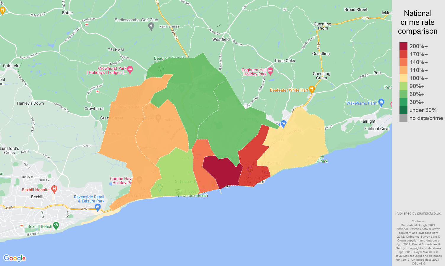Hastings crime rate comparison map
