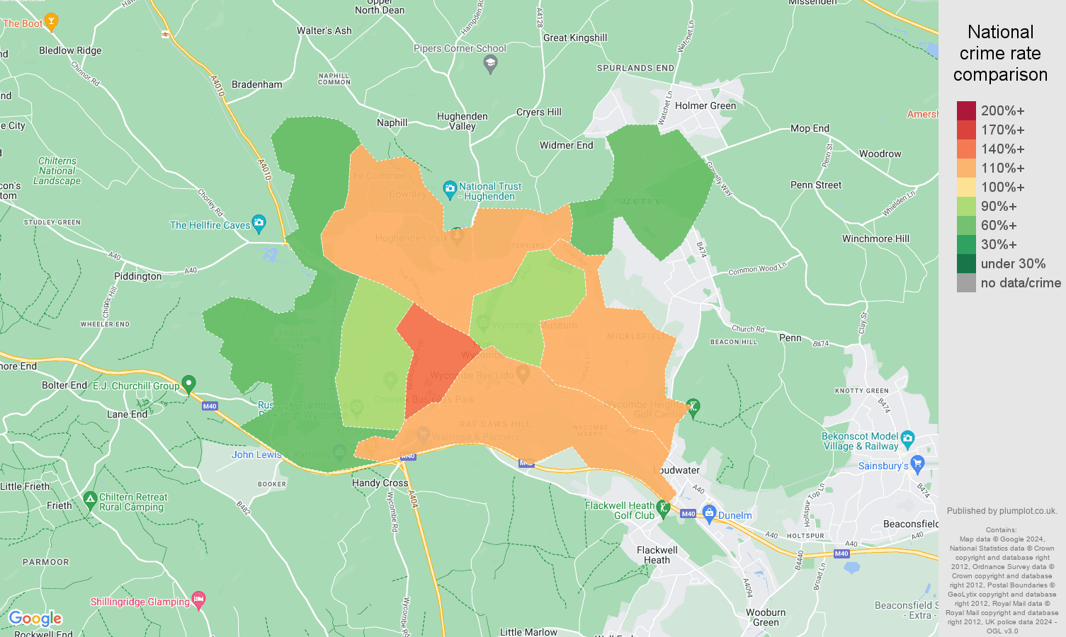 High Wycombe crime rate comparison map