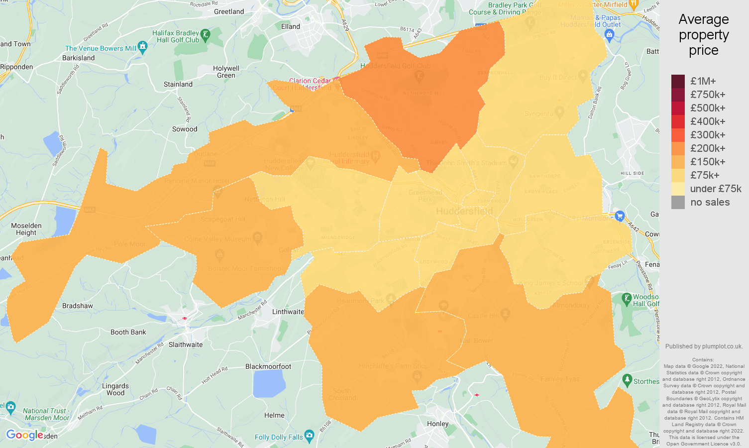 Huddersfield house prices map