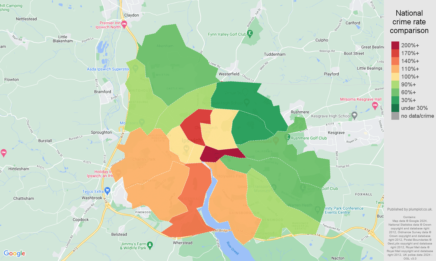 Ipswich crime rate comparison map