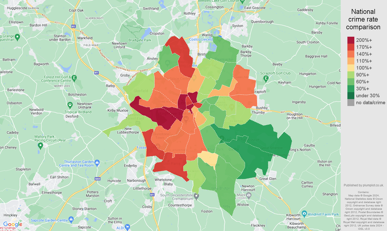 Leicester crime rate comparison map