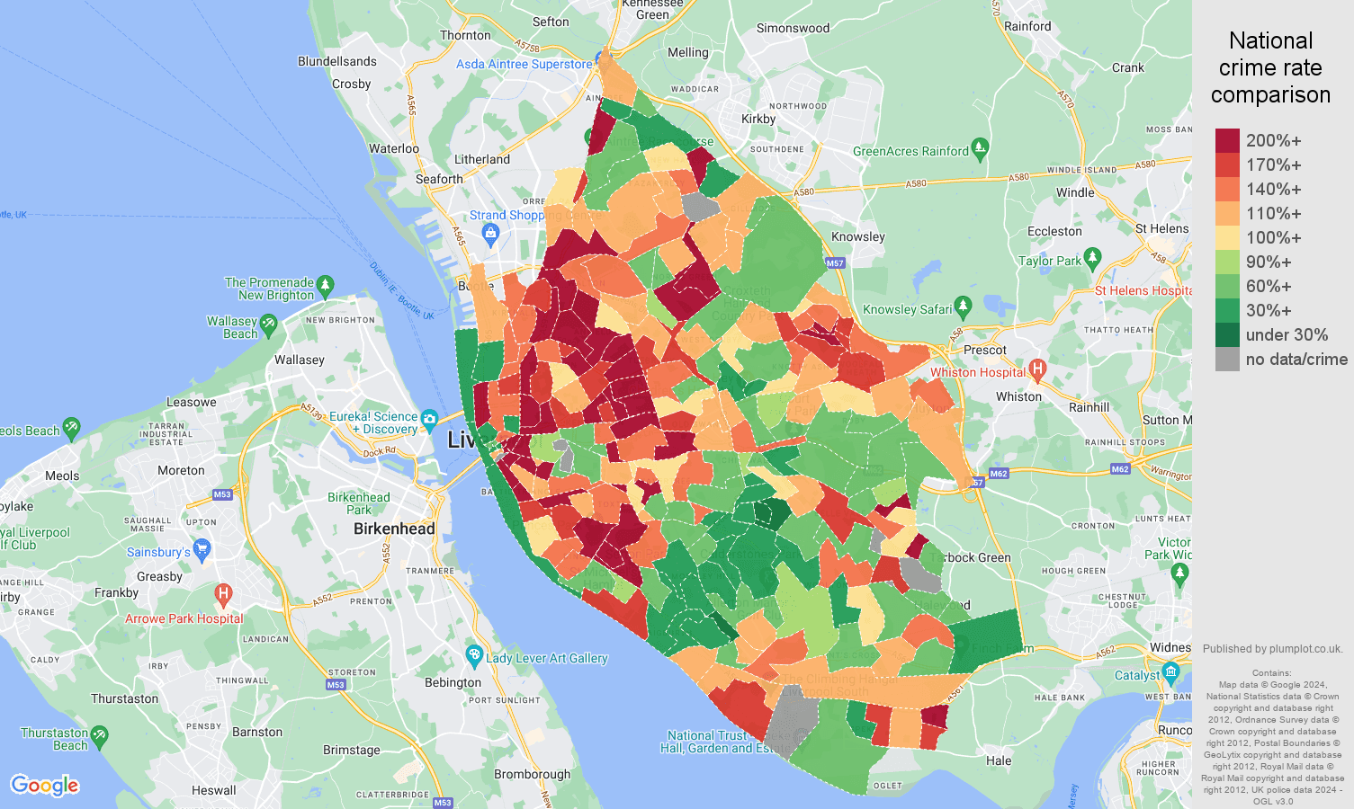 Liverpool crime rate comparison map