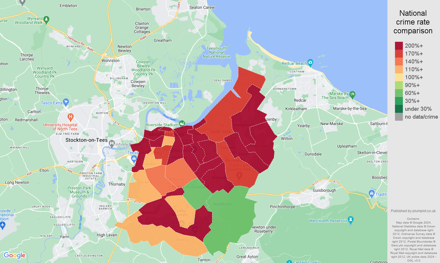 Middlesbrough crime rate comparison map