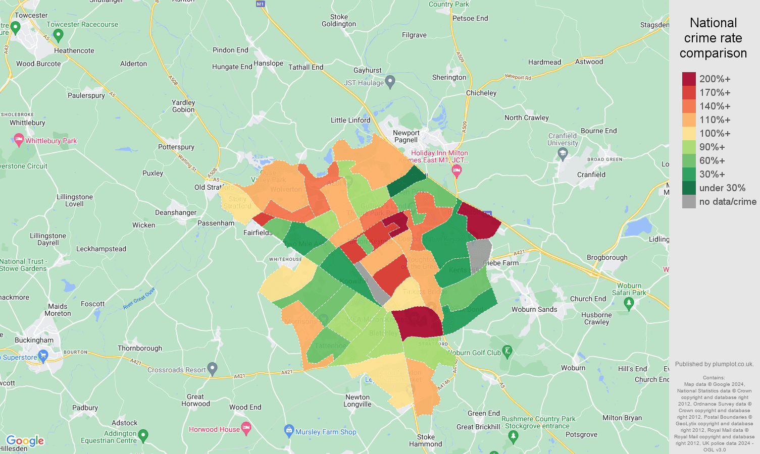 Milton Keynes crime rate comparison map