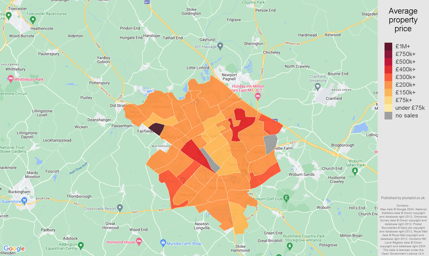 Milton Keynes house prices map