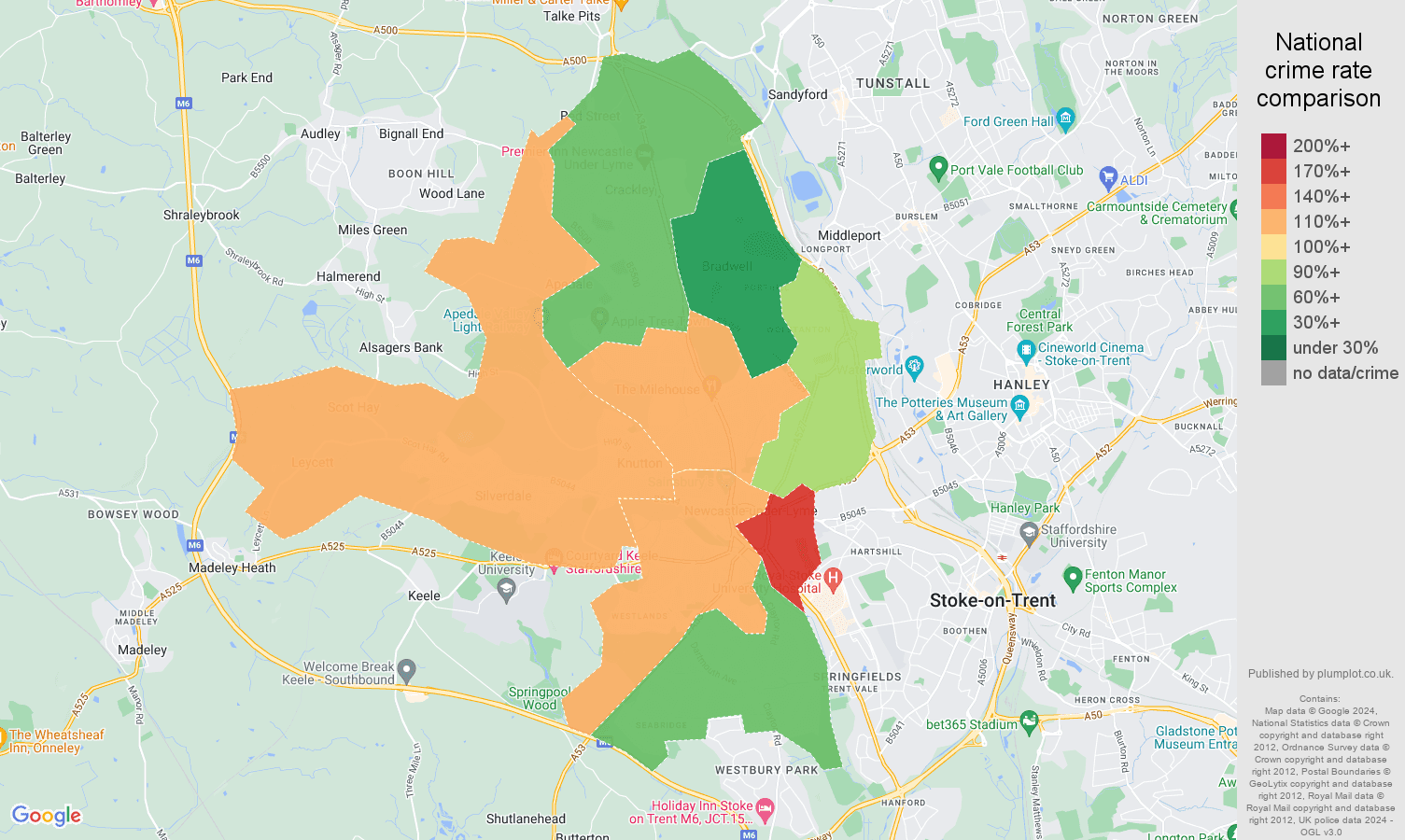 Newcastle under Lyme crime rate comparison map