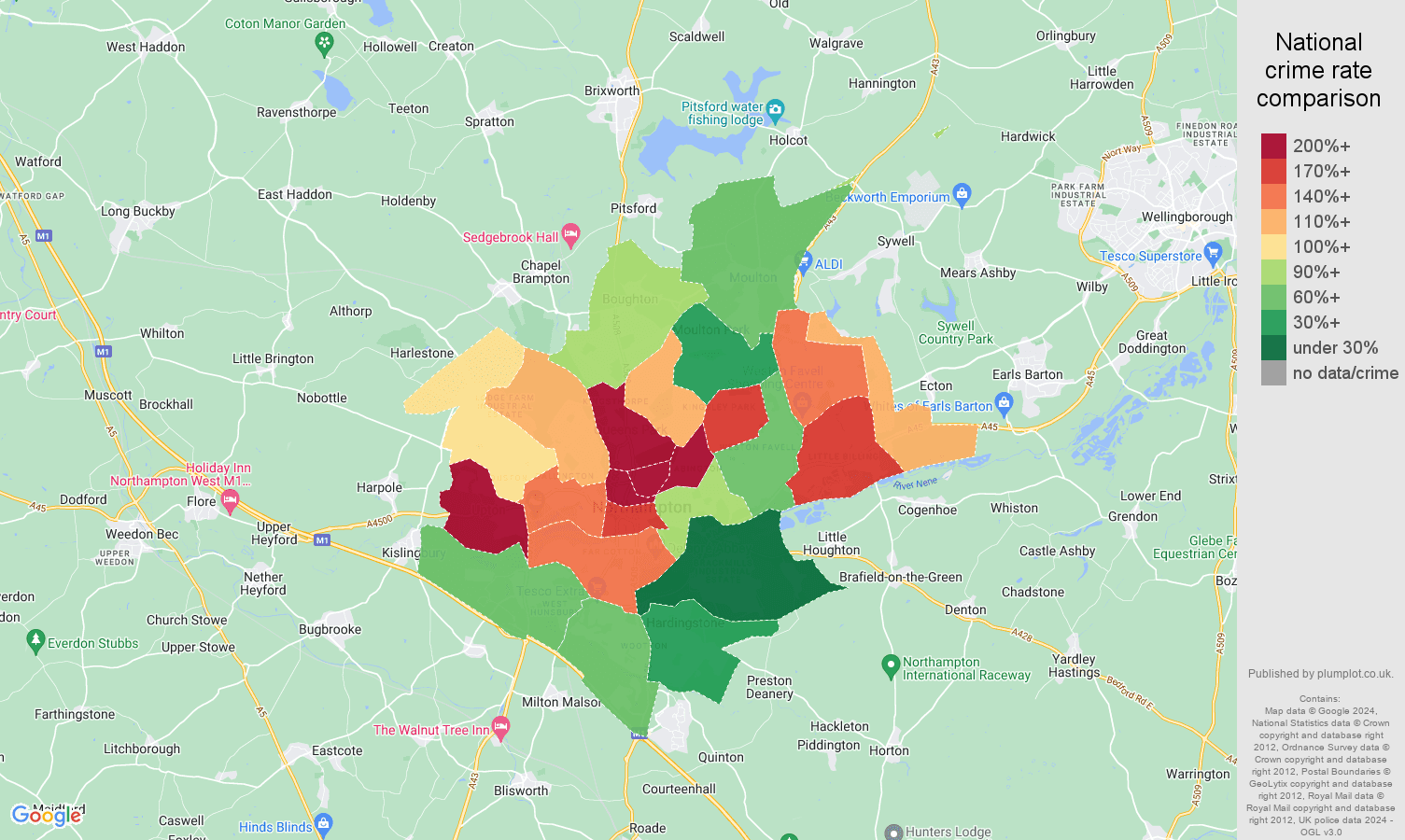 Northampton crime rate comparison map