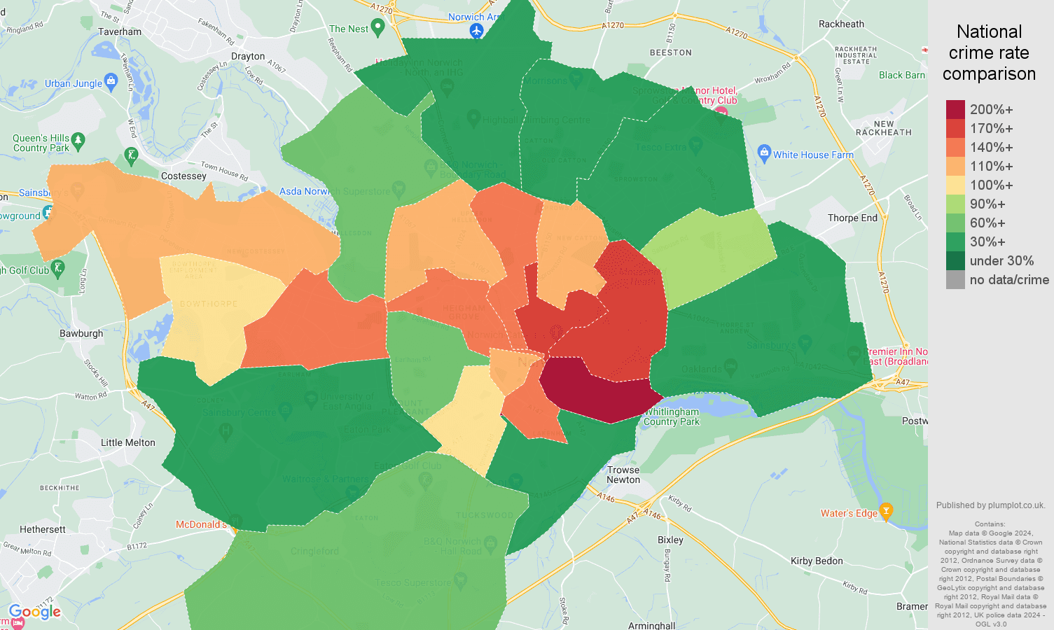 Norwich crime rate comparison map