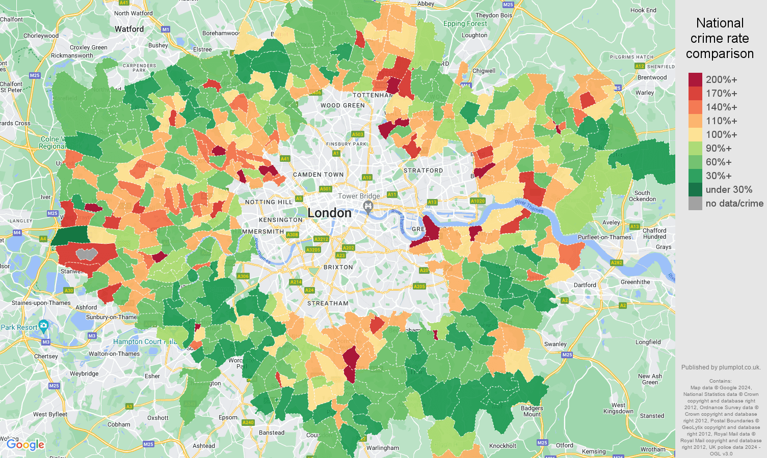 Outer London crime rate comparison map