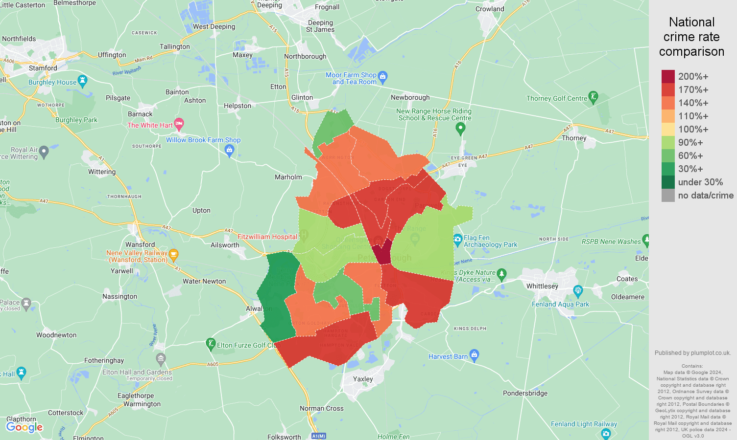Peterborough crime rate comparison map