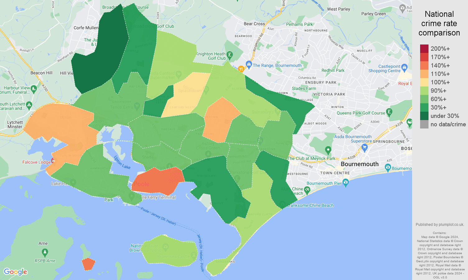 Poole crime rate comparison map