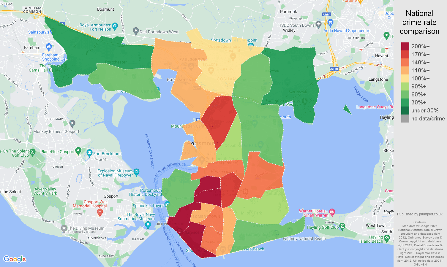 Portsmouth crime rate comparison map