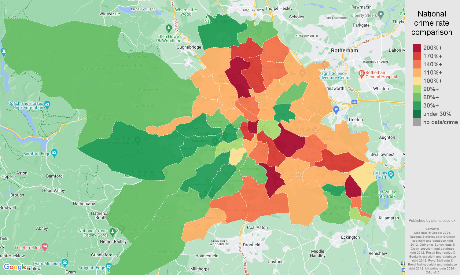 Sheffield crime rate comparison map