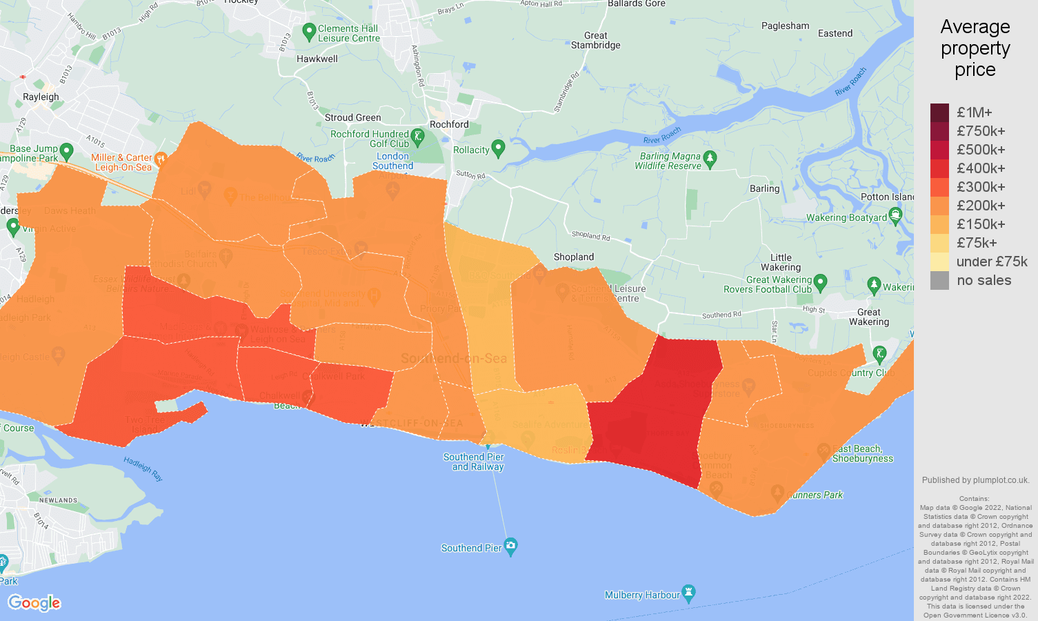 Southend on Sea house prices map