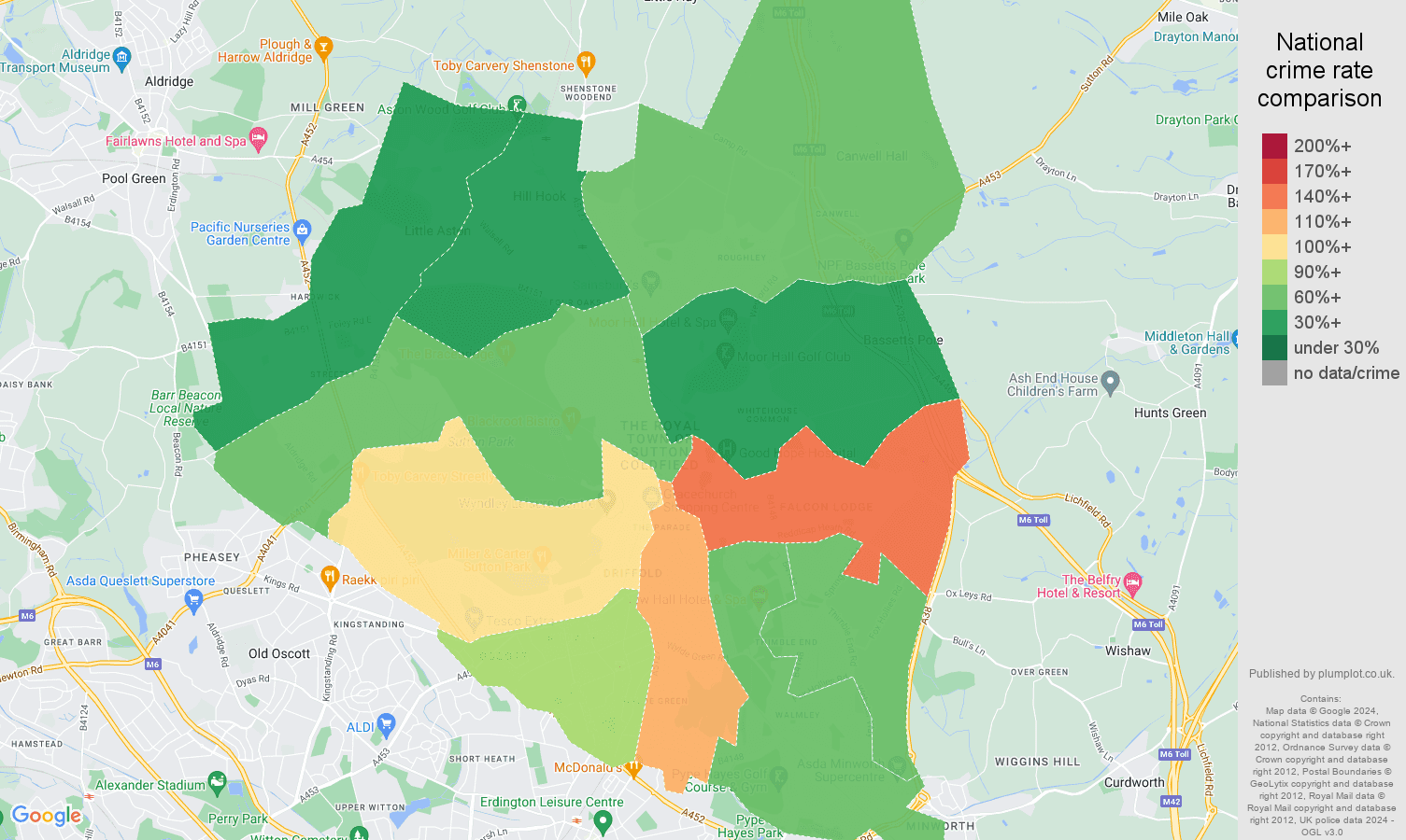 Sutton Coldfield crime rate comparison map