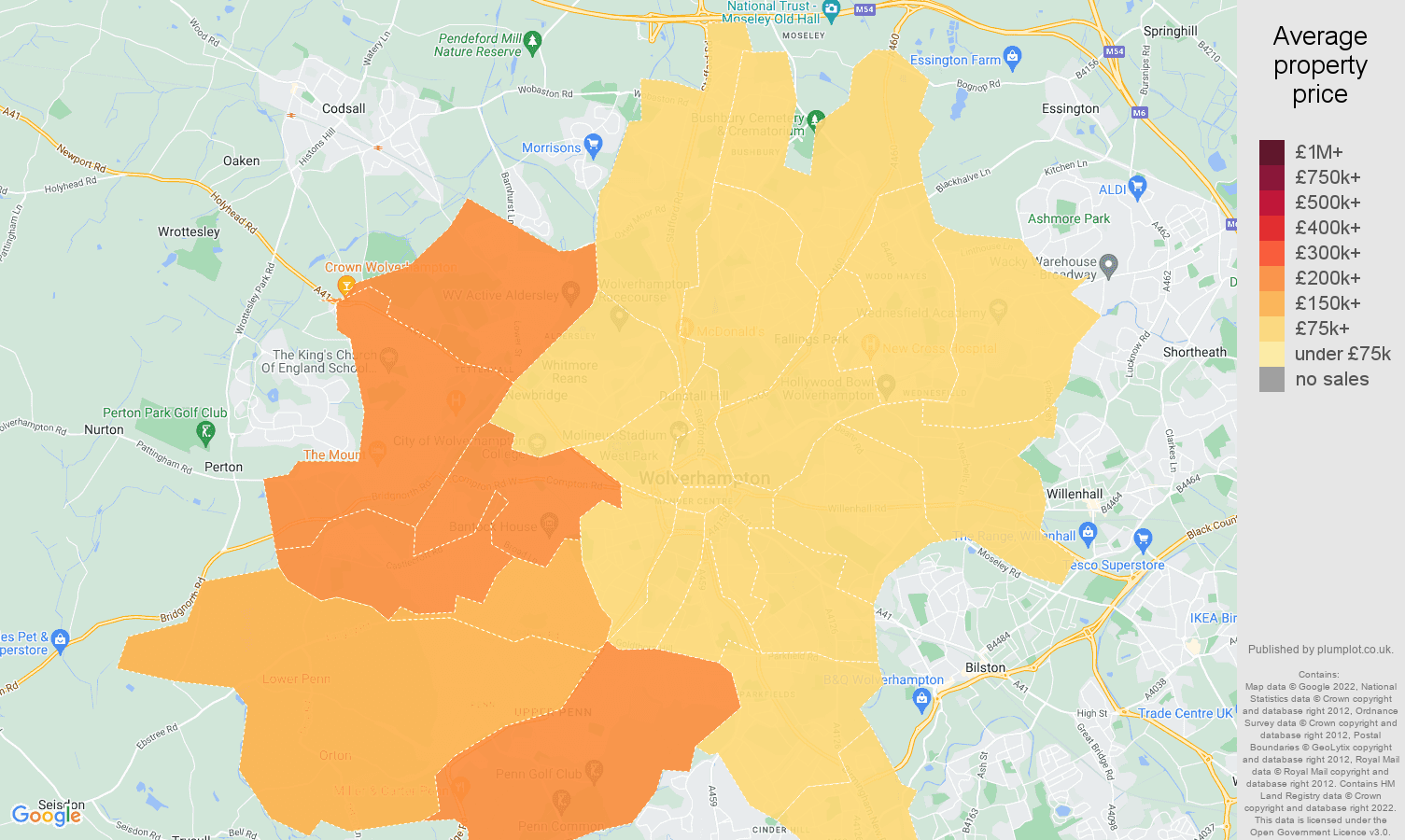 Wolverhampton house prices map