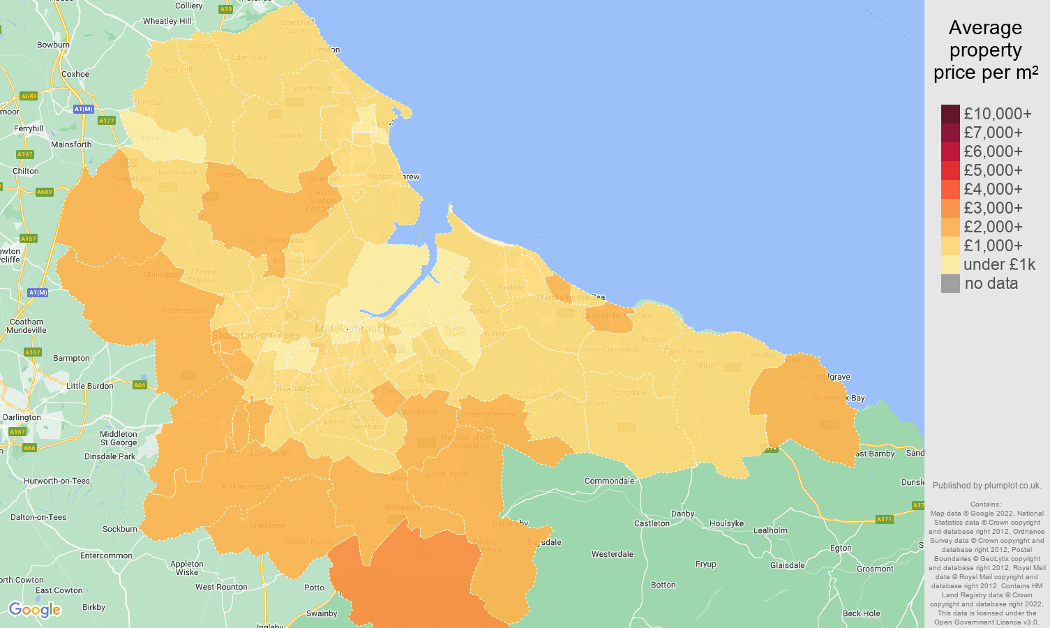 Cleveland house prices per square metre map