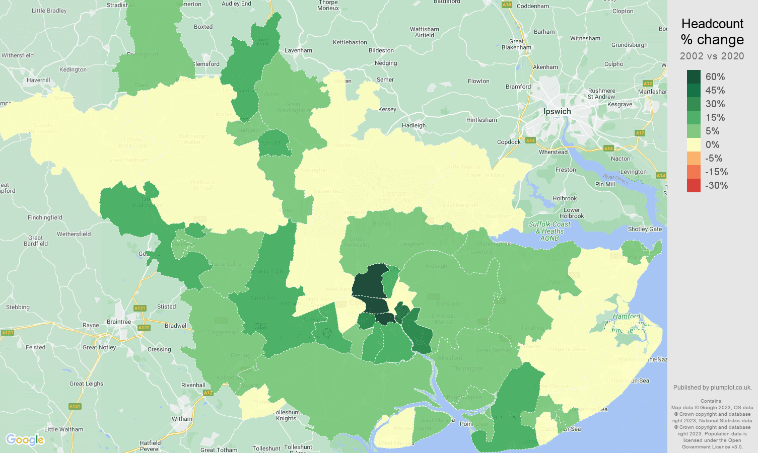 Colchester headcount change map