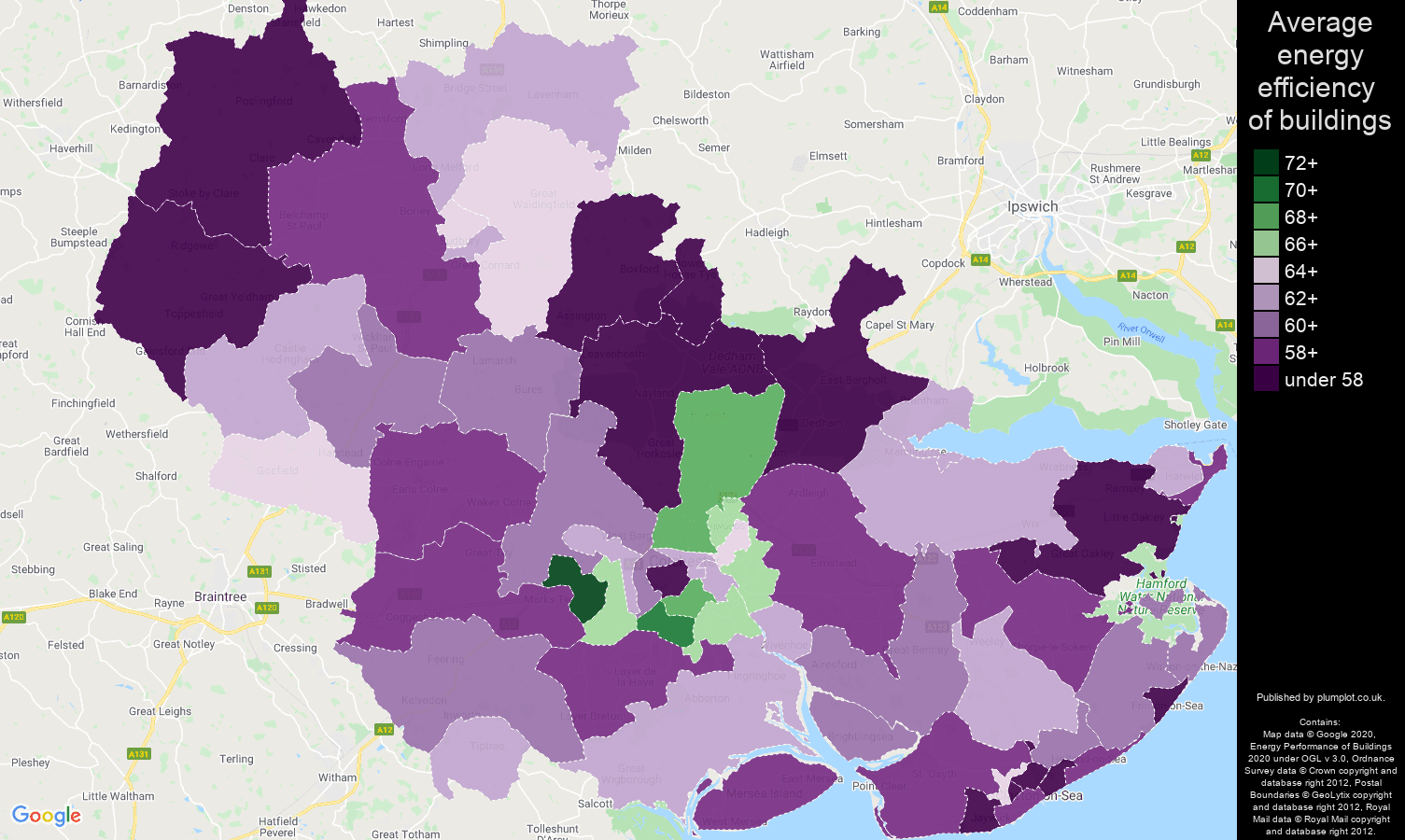 Colchester map of energy efficiency of houses