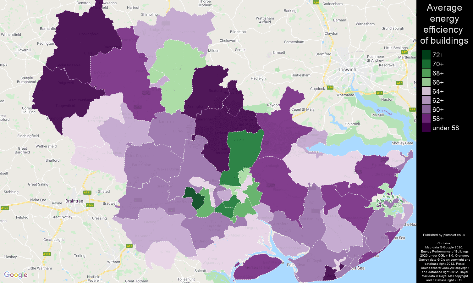 Colchester map of energy efficiency of properties