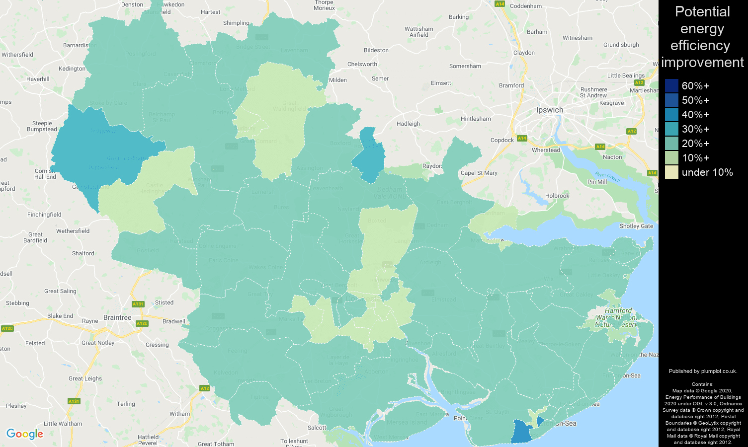 Colchester map of potential energy efficiency improvement of properties