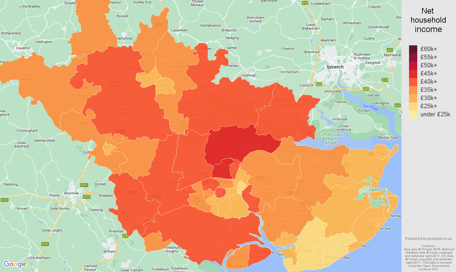 Colchester net household income map