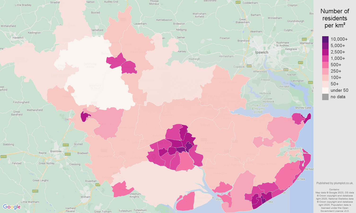 Colchester population density map