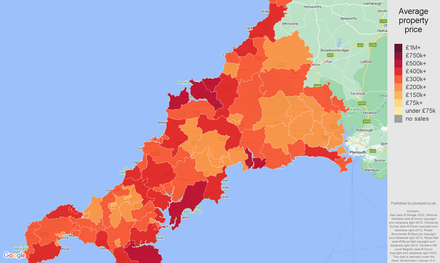 Cornwall house prices map