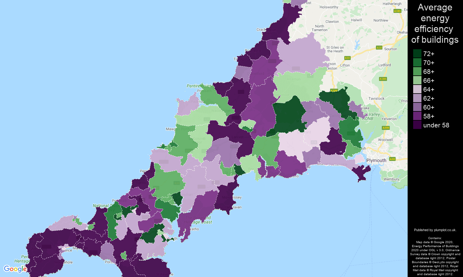 Cornwall map of energy efficiency of flats