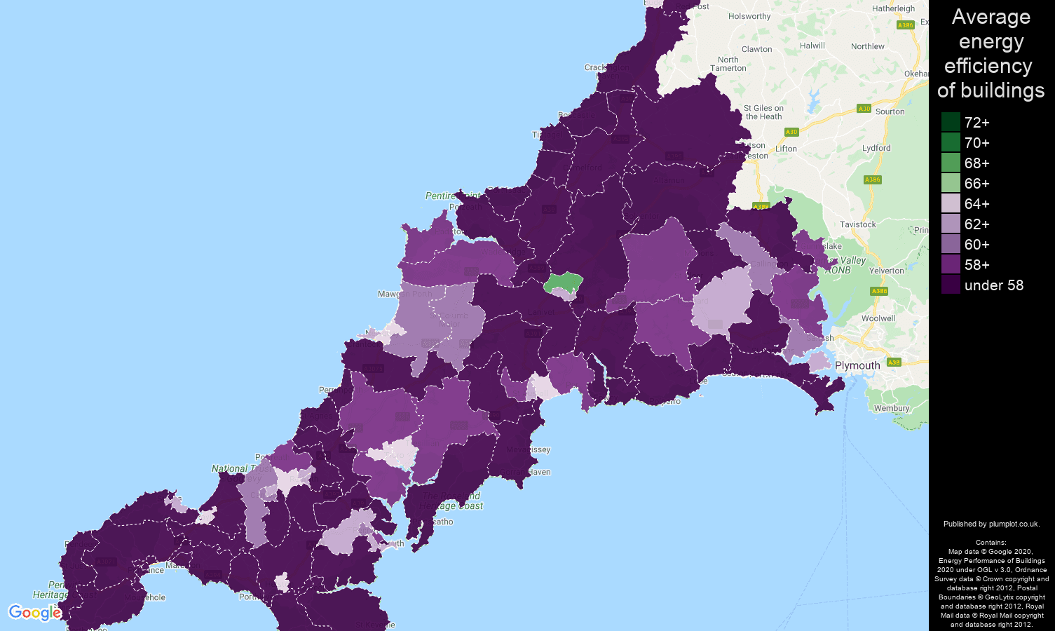 Cornwall map of energy efficiency of houses