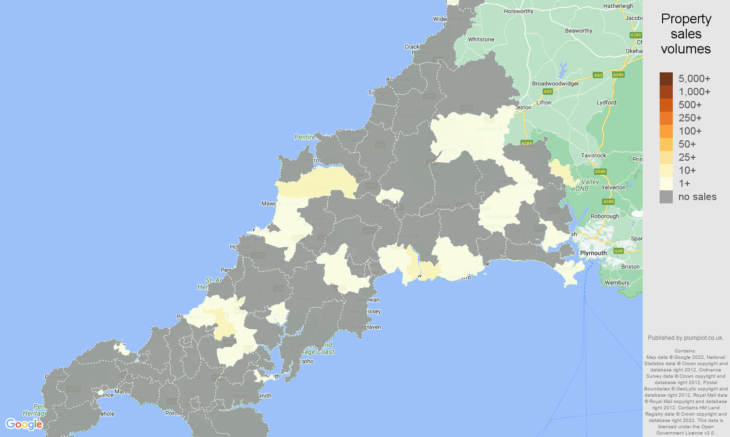 Cornwall map of sales of new properties