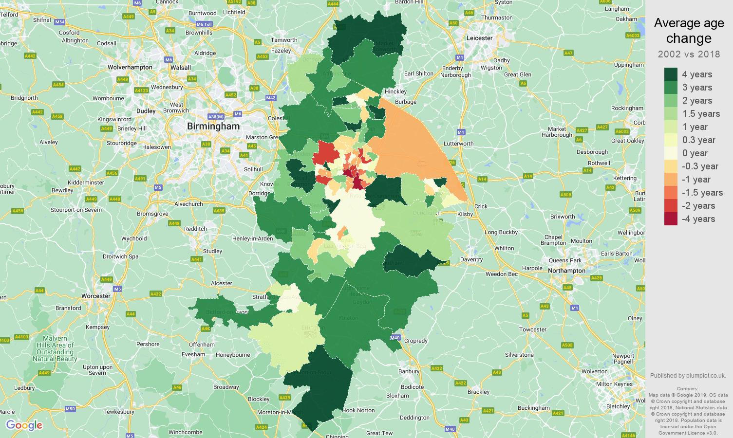 Coventry average age change map