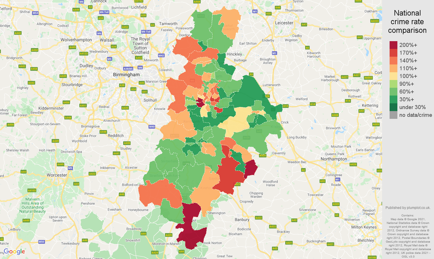 Coventry burglary crime rate comparison map