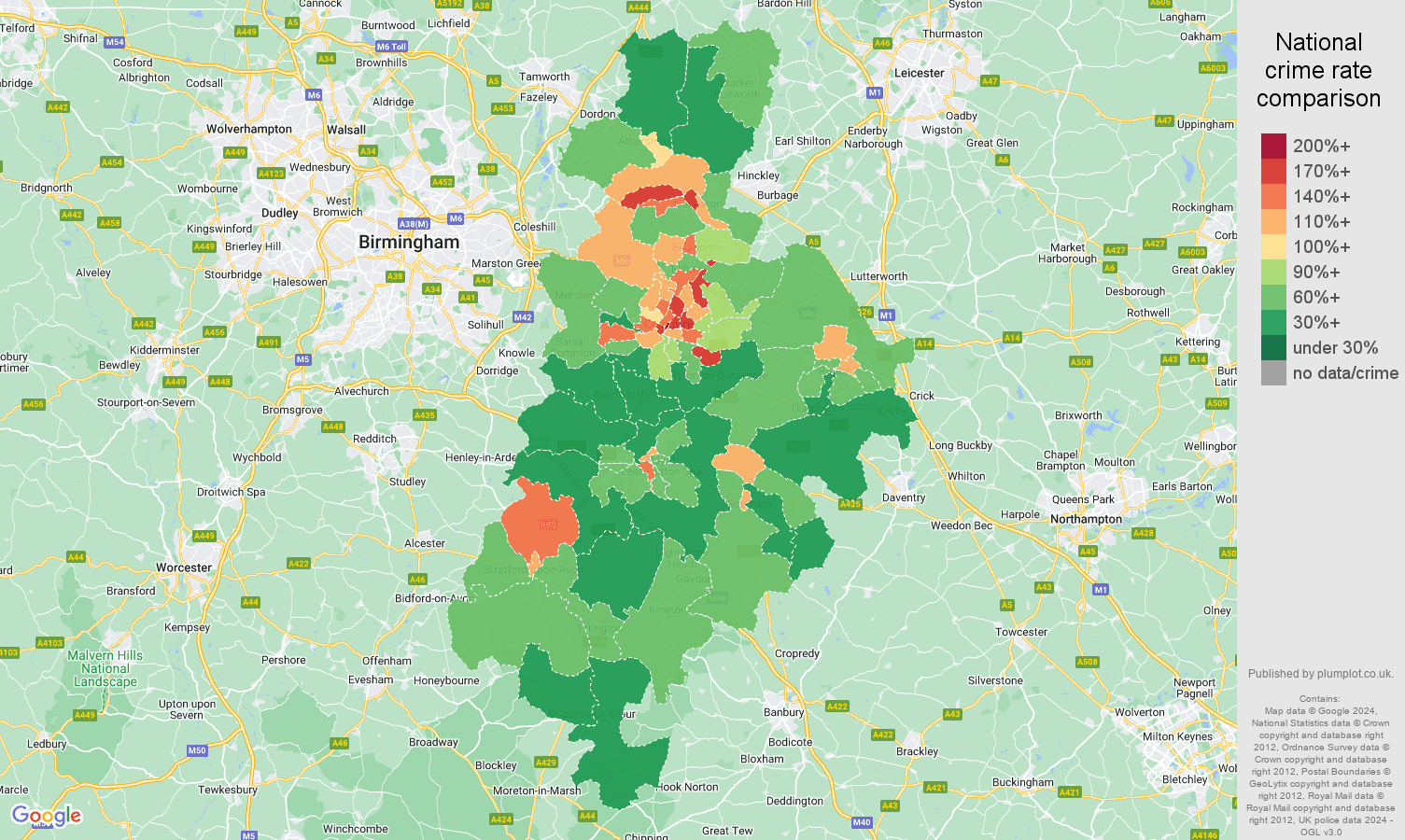 Coventry crime rate comparison map
