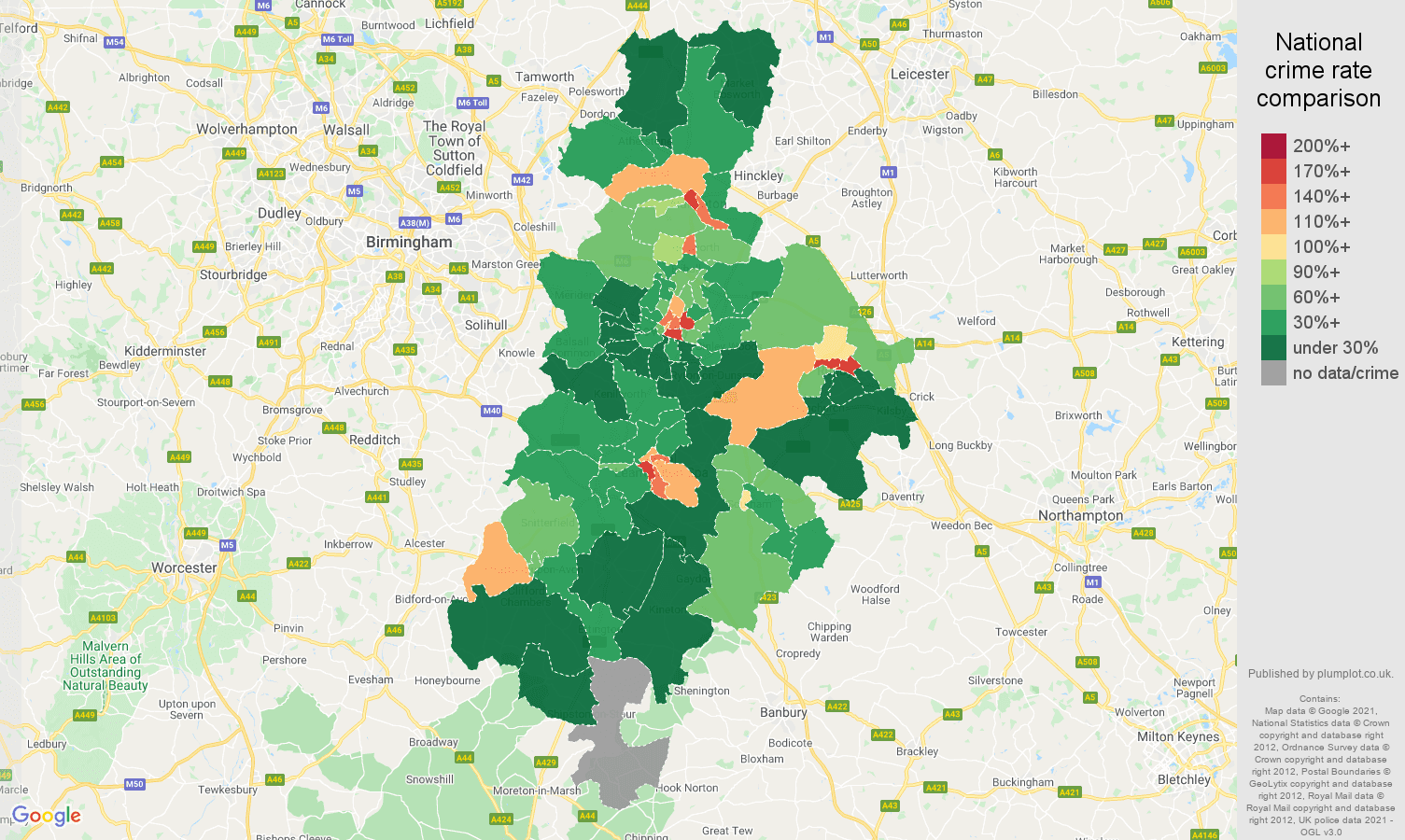Coventry drugs crime rate comparison map