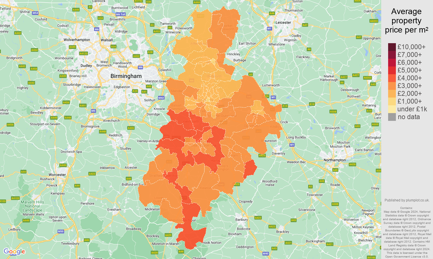 Coventry house prices per square metre map