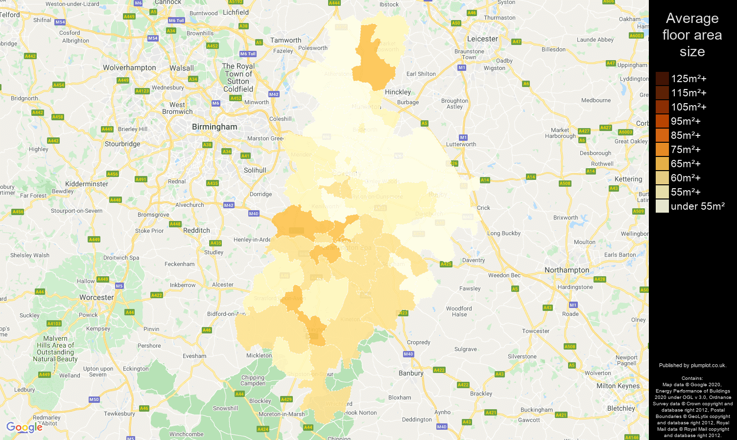 Coventry map of average floor area size of flats